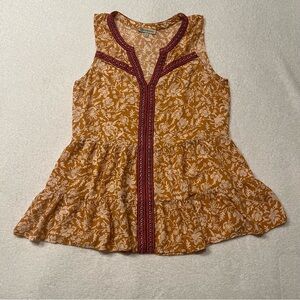 Democracy Floral Tiered Boho Top with Red Accents